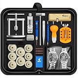 JOREST Uhrenwerkzeuge Set + Uhrenpresse, Uhr Batteriewechsel, Uhrenarmband Kürzen Werkzeug, Uhren Reparatur, Uhrmacherwerkzeug, Uhrenoffner Uhrendeckel öffner, Einpresswerkzeug, Schraubendreh
