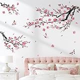 decalmile Wandtattoo Blumen Rosa Baum Ast Wandaufkleber Blumen Blüten Rosa Wandsticker Wohnzimmer Schlafzimmer Sofa Hintergrund Wanddeko