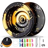 MAGICYOYO Professionelles JoJo N11 Plus Reaktionsfähiges JoJo für Kinder, Zweizweck-Metall Jo-Yo mit Nicht reagierendem Yoyo-Modus + Yo-Yo-Lagersatz + 12 Yoyo Schnüre + Yo-Yo Tasche (Schwarz Golden)