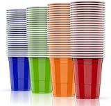 AOLUXLM 100 Plastikbecher Set Mehrweg Becher, Wiederverwendbare Partybecher 473ML / 16 OZ Becher Getränkebecher Kunststoff Cups in 4 Farben