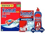 Somat Classic Spülmaschinen Tabs(135 Tabs), kraftvolle Reinigung, strahlend sauber& Somat Klarspüler,Extra-Trocken Effekt, Extra-Glanz | 750 ml (1er Pack) & Somat Spezial Salz 1,2Kg