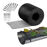 Relaxdays Dachrinnen Laubschutz, 6 m lang, 15 cm breit, mit 15 Clips, wetterfest, Kunststoff, Dachrinnenschutz, schwarz