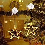 Qedertek Muttertagsgeschenke LED Sterne Fensterdeko, 10 LED Fenster Lichterkette Batteriebetriebene mit Saugnäpfe, Timer, Warmweiß Weihnachtsbeleuchtung Innen für Weihnachten Deko, Party (2 Stück)