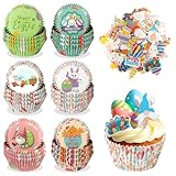 370 Stück Oster-Cupcake-Förmchen-Set, Lanstics Hase, Ei, Papier-Backförmchen, rosa und grün, Muffinförmchen, Zwerg, Cupcake-Topper, Dekoration, Karotte, Cupcake-Förmchen für Ostern, Party,