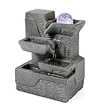 Dyna-Living Zimmerbrunnen Tischbrunnen mit Rollender Kugel, Brunnen Polyresin Springbrunnen LED-Beleuchtung Mehrfarbig, Tischplatte Wasserbrunnen Wasserfall Brunnen, 20 x 15 x 10cm