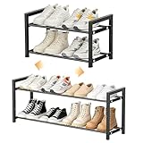 ALKNOT Ausziehbares Schuhregal schmal – 2 Ebenen, Metall, verstellbar von 45 bis 80 cm – Platzsparende Schuhablage für Diele, Flur & Hauswirtschaftsraum – Schwarz