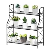 Bomclap Pflanzenregal Blumenregal Metall, 3 Stufen Pflanzenständer Blumentopf Topfhalter für Outdoor Indoor Balkon Garten, Multifunktionales Blumenregal mit großer Kapazität, Schwarz