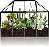 Homtone 23 cm Großer Geometrischer Terrarium-Pflanzgefäß, Hausform, Schwarz, Handgefertigte Glasbox, Vintage-Tischplatte, Miniatur-Blumentopf für Sukkulenten, Kakteen (Schwarz)