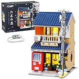 CaDA Japanisches Teehaus-Bauset, Master C66010W Japanisches Straßenladen-Bauset mit Beleuchtung, 1200-teiliges modulares Haus – Geschenkidee für Jungen und Erwachsene