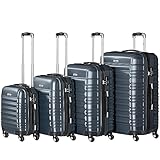 Zelsius Koffer Set 4 Stück, Anthrazit | ABS Hartschalenkoffer mit Zahlenschloss, 4 Rollen und Innen Trennwand | Handgepäckkoffer, 4 teilig, Trolley, Groß, Luggage