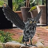 Natelf Solar Eule Lockvogel Skulpturen & Statuen Halloween Dekoration, Stehende Metall Eule Abschreckung um Vögel Eichhörnchen weg für Outdoor Garten Hof Terrasse Schwarz