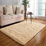 Achiiso Hochflor Teppich Beige,Teppich Flauschig Bettvorleger Schlafzimmer,rutschfest Teppiche Klein für Wohnzimmer, Kinderzimmer (Beige,60x120cm)