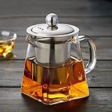 550ml Teekanne Glas Teebereiter mit Abnehmbare Edelstahl-Sieb, Teesieb Glas Teebereiter mit Deckel, Perfekt Perfekt für Losen Tee und Kaffee Teebeutel, Hitzebeständig & Transparent