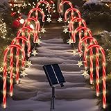 BRIGHTDECK 12 Stück Weihnachtsweglichter für den Außenbereich mit Stern, 8 Modi, Solar-Zuckerstangenlichter, wasserdicht, Innen- und Außenbereich, Weihnachtslichter für Gehweg, Hof, Veranda-Dekor