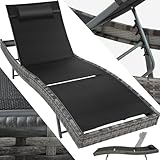 tectake® Verstellbarer Relaxsessel mit Liegefunktion, wetterfeste Relaxliege Garten, Outdoor Polyrattan Sonnenliege mit Kissen, Liegesessel für Balkon, Terrasse oder Garten - dunkelgrau