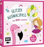 Glitzer-Ausmalspaß – Prinzessinnen und Flamingos: 2 Bücher im Bundle: 60 Ausmalmotive und 100 glänzende Sticker