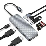 9 in 1 USB C Hub, Dreifach-Display, 2 x HDMI/VGA, schnelle Dockingstation kompatibel mit Mac Pro/Air, Dell, Surface, HP, Lenovo, Typ-C-Geräte (SD/TF+USB A 3.0/2.0+PD 100W-Laden)