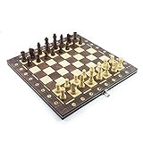 WIPPWER 3 in 1 Wooden Set & Checkers Set & Backgammon Folding Board Travel Portable Folding Game Sets Family Board Game for Kids and Adults, Chess(34 * 34cm/13.4 * 13.4in)