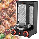 vnmudzeo Propan-Tischgrill, 2 Brenner, DöNer-Kebab-Maschine, 360°-Drehgrill,Black