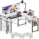 ODK Eckschreibtisch, Reversibel Schreibtisch l Form mit Monitorständer, Schreibtisch mit Regal Weiß 137×102 cm