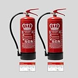 König Brandschutz Feuerlöscher Pulver | 2 x 6 kg | ABC | EN3 | Dauerdruck 10 LE | Vielseitig einsetzbar | Inkl. Wandhalterung | Manometer, Messingarmatur + Sicherheitsventil und Kunststoffstandfuß