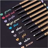 Metallic Stifte, 10 Farben Metallischen Marker Set für Fotoalbum DIY Scrapbook, Gold Stift zum Bemalen Gästebuch Hochzeit Schwarzes Papier Stein Glas Holz Ostern Basteln (2 mm)