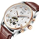 HFWXYSA Herren-Automatikuhr, luxuriöses Kleid, selbstaufziehend, Skelett-Tourbillion-Lederband, Original-Uhren für Herren, braun, Einheitsgröße