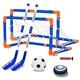 NIWWIN Air Power Fußball，Hover-Fußball 3-in-1 Hockey -Spielzeugset, simuliertes Hockeyspiel, Innen- und Outdoor -Hockeyspielzeug, geeignet für Kinder Jungen Mädchen ab 3 4 5 6 7 8-12 Jahre.