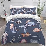 AirIHuA Unterwasserwelt Fische Bettwäsche 135x200 Kinder Bettbezüge 3 Teilig 3D Kawaii Tiere Bettwäsche-Set Mikrofaser mit Reißverschluss und 2 Kissenbezug Für Kinder Mädchen Jungen Teenager