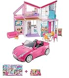 Barbie FXG57 - Malibu Haus Puppenhaus + Barbie-Puppe und Auto, Barbie-Auto in glänzendem Pink, DVX59