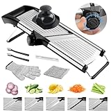 Gemüseschneider, Gemüsehobel aus Edelstahl, rutschfester Mandolinenhobel for die Küche, Keto, Kartoffeln, Gurken, 4 Klingen und schnittfeste Handschuhe