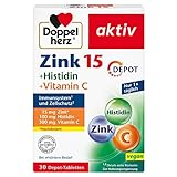 Doppelherz Zink 15 + Histidin + Vitamin C - 15 mg Zink als Beitrag für die normale Funktion des Immunsystems und für den Erhalt normaler Haut - 30 vegane Depot-Tabletten