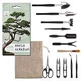 HappySeed Bonsai Werkzeug-Set 13-teilig mit praktischem Aufbewahrungsbeutel - Mini Gartenwerkzeug für Zimmerpflanzen und eine professionelle Bonsai-Zucht