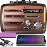 Retoo Radio Bluetooth FM Retro Nostalgie Kofferradio Gehäuse in Holzoptik Vintage Radio Kompaktanlage Unterstützt USB SD Karten Slot Einfaches Küchenradio für Büro Zuhause Senioren