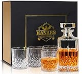 KANARS Whiskey Gläser und Karaffe Set, 750 ml Whisky Dekanter mit 4x 300 ml Gläser, Bleifrei Kristallgläser, Schöne Geschenk Box, Hochwertig, 5-teiliges