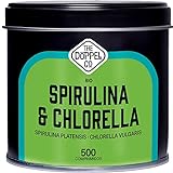 Bio-Spirulina und Chlorella | 500 Tabletten | 1500 mg pro Dosis | Spirulina und Chlorella Algen | Keine Zusatzstoffe - Sättigungseffekt - Entgiftung | Bio-Veganes Protein - Plastikfrei