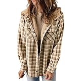 MAVIS LAVEN Warme Sherpa-Jacken für Damen, Flanell-Fleece-Hoodies, geknöpfter Oberbekleidungsmantel mit Eingrifftaschen