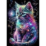 MXJSUA Lila Katze Diamond Painting, 5D Diamant Painting Kits Bilder für Erwachsene, DIY Diamant Malerei Diamond Painting Bilder Set 30x40cm für Wanddekor