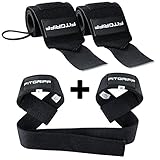 Fitgriff® Handgelenk Bandagen + Zughilfen (2er Set) - für Krafttraining, Fitness, Bodybuilding, Gewichtheben, Gym, Kraftsport - für Frauen und Männer (Black)