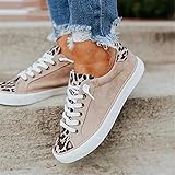 Faxkjeuls Damen Frühlingsschuhe aus Segeltuch, leichte Schlupfschuhe, flache Damenschuhe, Freizeitschuhe, weiße Sneakers, Leopardenmuster, Übergröße, Khaki 37