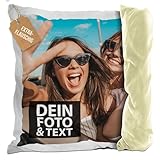 PR Print Royal Flauschiges Fotokissen selbst gestalten - inklusive Kissenfüllung - Fotokissen personalisierbar mit Foto und Wunschtext | 40 x 40 cm - flauschig - Rückseite Gelb