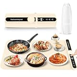 Warmhalteplatte Elektrisch, Faltbare Elektrische Wärmeplatte, 40-120°C Tragbarer Speisenwärmer Wärmeplatte Nano-Silikonmaterial mit 9 Temperaturstufen für Warmhalten & Auftauen, 60x38 cm (Beige)