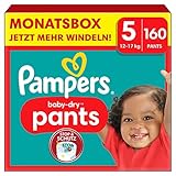 Pampers Baby-Dry Pants Größe 5, 160 Windeln, 12kg - 17kg, Mit Stop & Schutz Täschchen, Das Hilft, Auslaufen Am Rücken Zu Verhindern