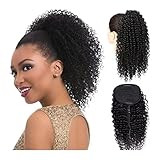 Gefälschte Haarbrötchen Shaggy Lockige Pferdeschwanz Brasilianisches Echthaar 10-28 Zoll mit Kordelzug Haar Kamm Pferdeschwanz Verlängerung Haar für Schwarze Frauen Haar Zubehör (Color : Black, Size :