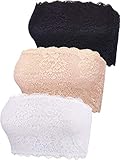 3 Stücke Damen Blumen Lace Tube Top BH Bandeau Trägerlos BH Nahtlose Dehnbar Brust Wickeln (Farbe Set 1, XXL Größe)