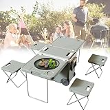 Isolierte Kühlbox auf Rädern, 32 l, tragbarer Rollkühler mit Klapptisch und Stuhl, für Camping und Picknick, multifunktionale Outdoor-Kühlung