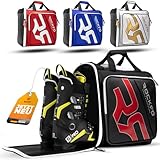 ROCKRO Skischuhtasche mit Helmfach - Robuste Tasche für Skischuhe - Wasserabweisende Skistiefeltasche mit Helmfach - Praktischer 7 Zonen Ski Rucksack für Ski Schuhe Helm Skibrille Wertsachen