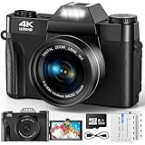 JHAMAL Digitalkamera 4K - Autofokus 56MP Fotokamera UHD Fotoapparat - 3' 180° Flip Bildschirm Blitz Kompaktkamera 16X Digitalzoom mit 32GB Micro SD Karte & 2 1500mAh Akkus für Anfänger Kinder Teenager