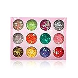 Minejin Nail Art Glitter Dekoration Pailletten Puder Staub Pailletten Tips 12 Töpfe