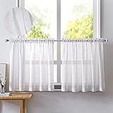 NSXIN 2er Set Scheibengardinen Halbtransparent Bistrogardine Gardinen Weiss Fenstervorhang Halb Küche Vorhänge Fensterschal für kleine Fenster Küche Wohnzimmer Landhaus (Weiß,B 90 x H 60 cm)